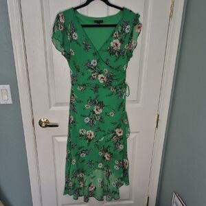 Jodi Kristopher Green Floral Wrap Midi Dress